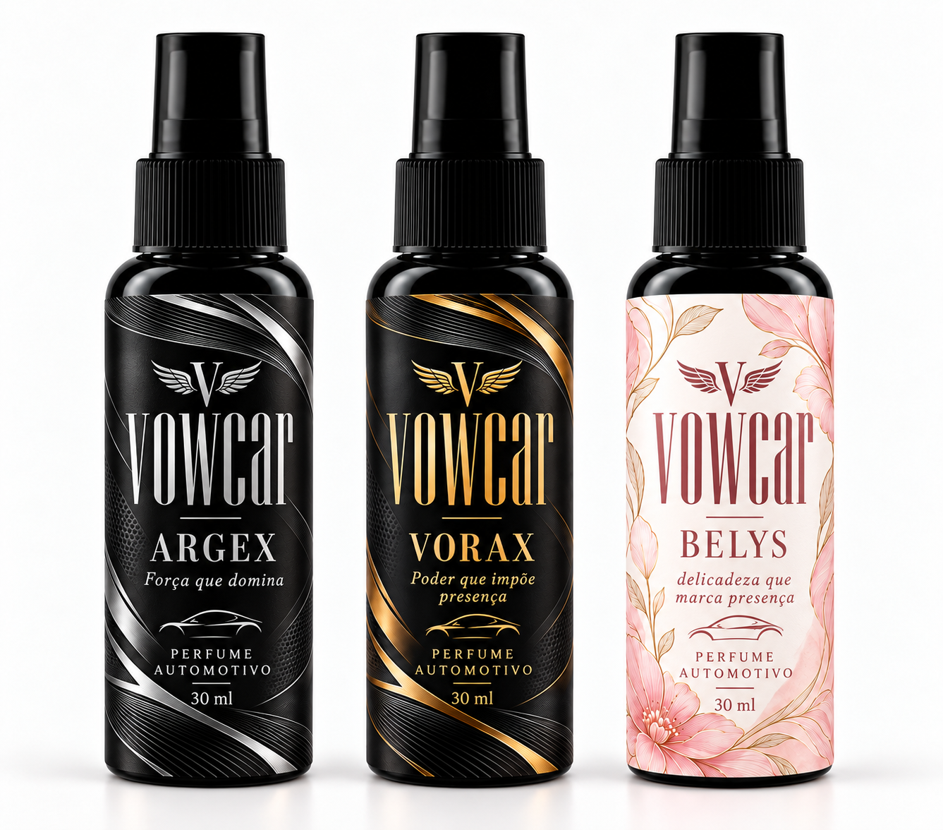 Coleção original de perfumes VOWCAR ARGEX, VORAX e BELYS