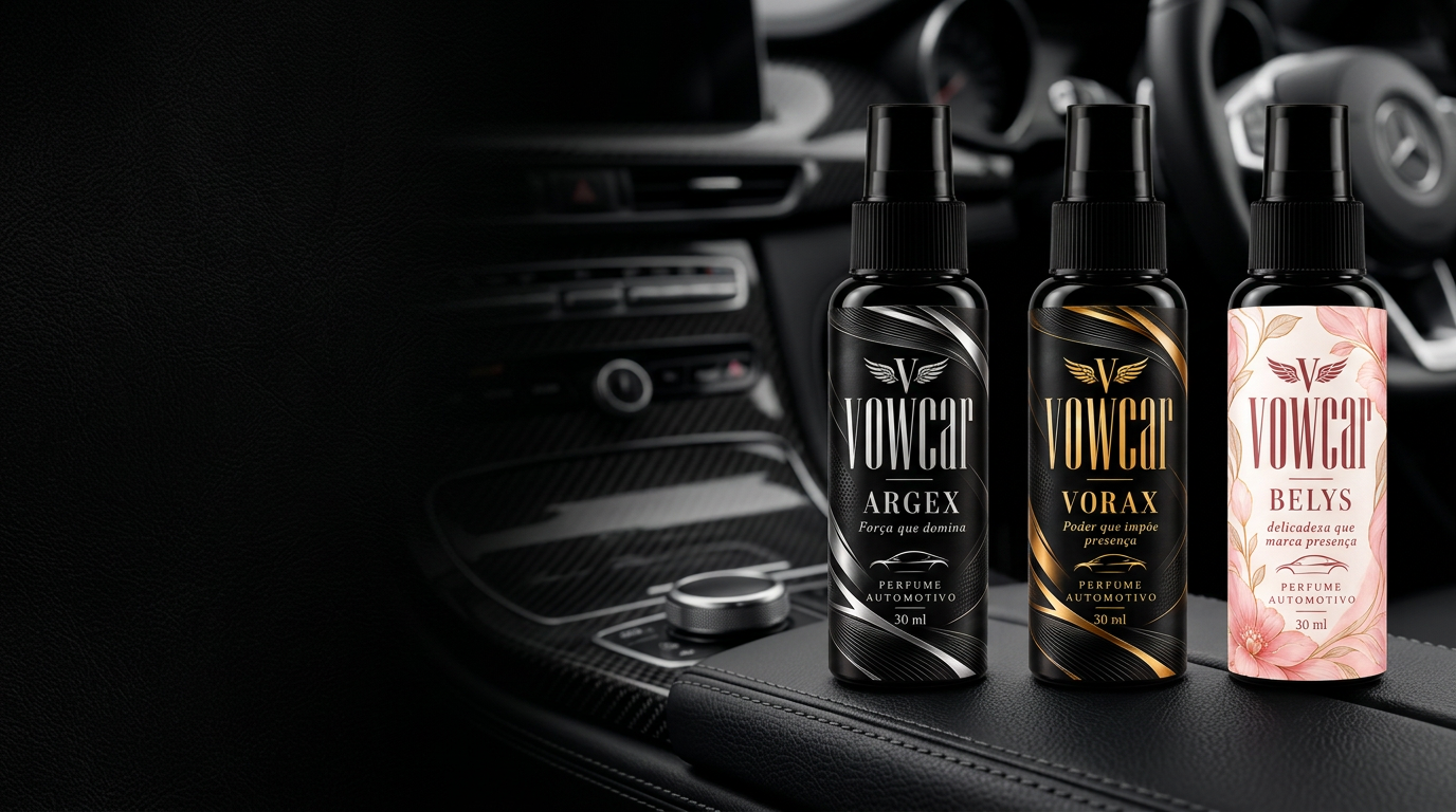 Frascos ARGEX, VORAX e BELYS VOWCAR no interior de um carro